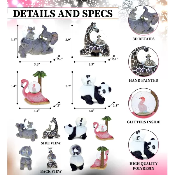 CoTa Global Panda Giraffe Elephant Flamingo Snow Globe Set of 4  Wildlife Water Globe Figurines Collectible Novelty Ornament for Home Decor Gift for Birthdays Christmas and Valentine  45mm