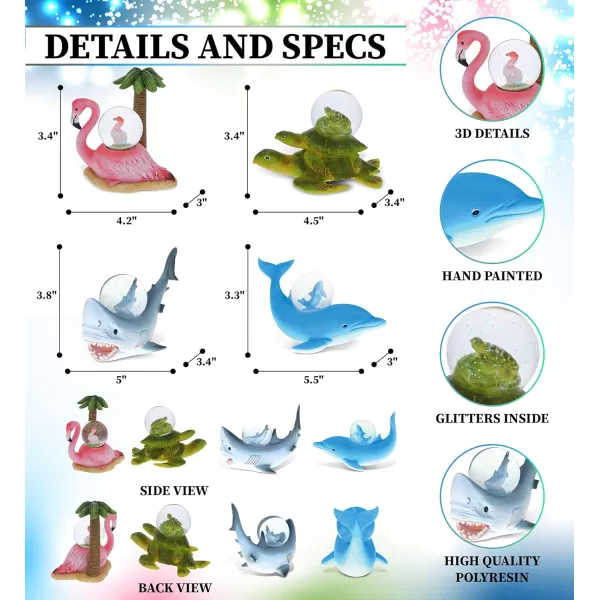 CoTa Global Shark Dolphin Flamingo Sea Turtle Snow Globe Set of 4  Ocean Water Globe Figurines Collectible Novelty Ornament for Home Decor Gift for Birthdays Christmas and Valentine  45mm