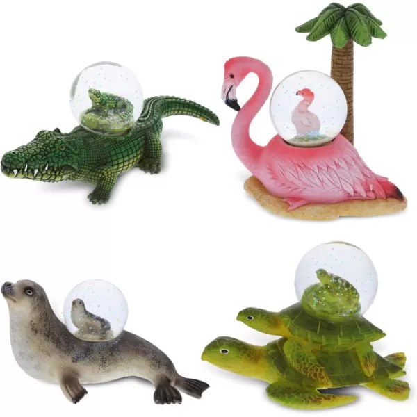 CoTa Global Alligator Seal Flamingo Sea Turtle Snow Globe Set of 4  Water Globe Figurines Collectible Novelty Ornament for Home Decor Birthdays Christmas  45mm