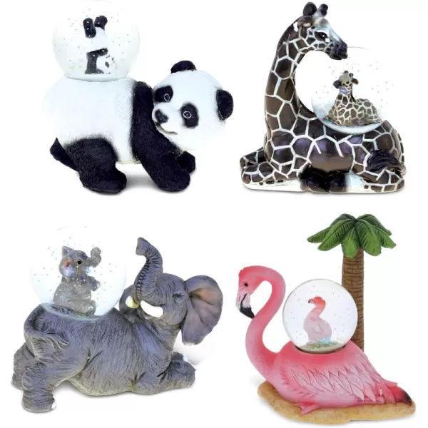CoTa Global Panda Giraffe Elephant Flamingo Snow Globe Set of 4  Wildlife Water Globe Figurines Collectible Novelty Ornament for Home Decor Gift for Birthdays Christmas and Valentine  45mm