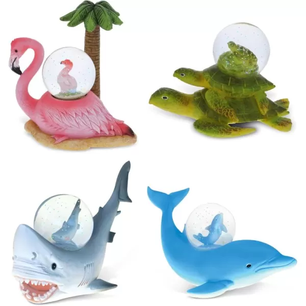 CoTa Global Shark Dolphin Flamingo Sea Turtle Snow Globe Set of 4  Ocean Water Globe Figurines Collectible Novelty Ornament for Home Decor Gift for Birthdays Christmas and Valentine  45mm
