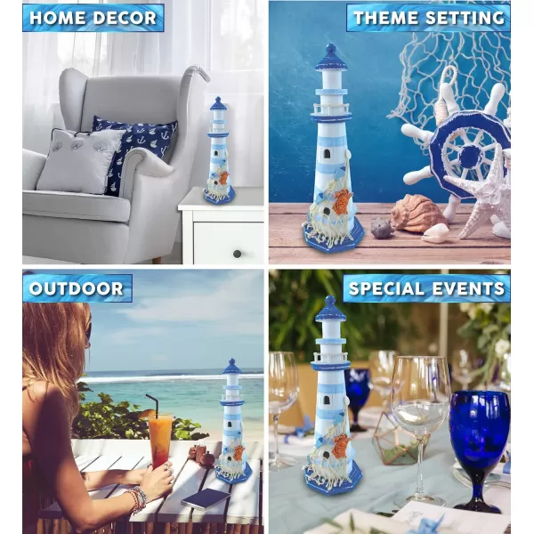 COTA Global Light Blue Stripes Lighthouse Decor  Handmade and Crafted Wooden Lighthouse Decoration with Crab Decorative Beach Style Tabletop Centerpiece  1225 Inches
