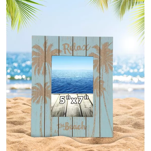 CoTa Global Aqua Palm Boat 4X6 Frame  Blue Distressed Wood Palm Boat Photo Frame for Summer Vacation Memory Handmade Aqua Palm Boat Nautical Picture Frame For Tabletop or Wall Hang  124 InchesFrame 5X7