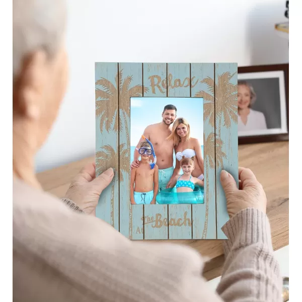 CoTa Global Aqua Palm Boat 4X6 Frame  Blue Distressed Wood Palm Boat Photo Frame for Summer Vacation Memory Handmade Aqua Palm Boat Nautical Picture Frame For Tabletop or Wall Hang  124 InchesFrame 5X7