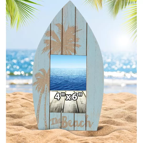 CoTa Global Aqua Palm Boat 4X6 Frame  Blue Distressed Wood Palm Boat Photo Frame for Summer Vacation Memory Handmade Aqua Palm Boat Nautical Picture Frame For Tabletop or Wall Hang  124 InchesBoat Frame 4X6