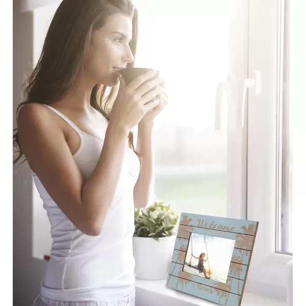 CoTa Global Aqua Palm Boat 4X6 Frame  Blue Distressed Wood Palm Boat Photo Frame for Summer Vacation Memory Handmade Aqua Palm Boat Nautical Picture Frame For Tabletop or Wall Hang  124 InchesFrame 7X5
