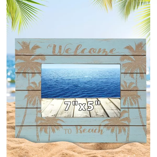 CoTa Global Aqua Palm Boat 4X6 Frame  Blue Distressed Wood Palm Boat Photo Frame for Summer Vacation Memory Handmade Aqua Palm Boat Nautical Picture Frame For Tabletop or Wall Hang  124 InchesFrame 7X5
