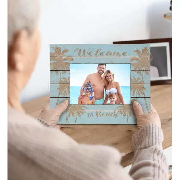 CoTa Global Aqua Palm Boat 4X6 Frame  Blue Distressed Wood Palm Boat Photo Frame for Summer Vacation Memory Handmade Aqua Palm Boat Nautical Picture Frame For Tabletop or Wall Hang  124 InchesFrame 7X5
