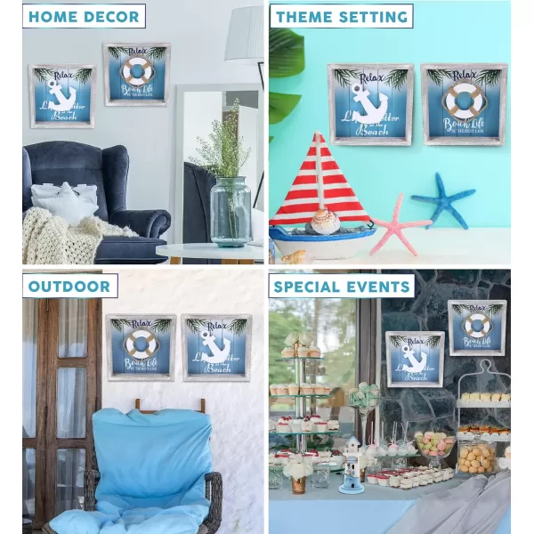 CoTa Global Aqua Sky Wall Relax Hanging Signs 2 Pcs Set  Handmade Wooden Aqua Sky Sign with Hang Mount Nautical Themed Home Decor  Handmade Color May Vary