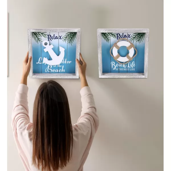 CoTa Global Aqua Sky Wall Relax Hanging Signs 2 Pcs Set  Handmade Wooden Aqua Sky Sign with Hang Mount Nautical Themed Home Decor  Handmade Color May Vary