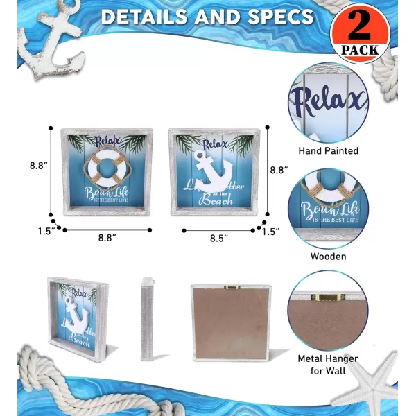 CoTa Global Aqua Sky Wall Relax Hanging Signs 2 Pcs Set  Handmade Wooden Aqua Sky Sign with Hang Mount Nautical Themed Home Decor  Handmade Color May Vary