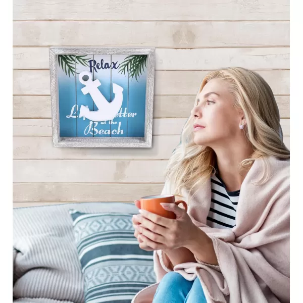 CoTa Global Aqua Sky Wall Relax Hanging Signs 2 Pcs Set  Handmade Wooden Aqua Sky Sign with Hang Mount Nautical Themed Home Decor  Handmade Color May Vary