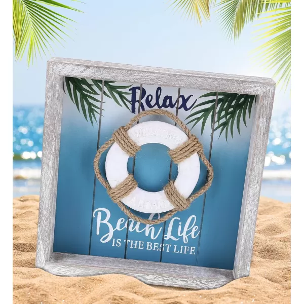 CoTa Global Aqua Sky Wall Relax Hanging Signs 2 Pcs Set  Handmade Wooden Aqua Sky Sign with Hang Mount Nautical Themed Home Decor  Handmade Color May Vary