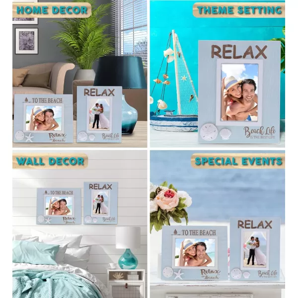 CoTa Global Blue Lagoon 7x5 and 4x6 Beach Frames  Blue Wooden Photo Frames for Summer Vacation Memory Handmade Tropical Sand Nautical Picture Frames for Tabletop or Wall Hang  2 Pieces