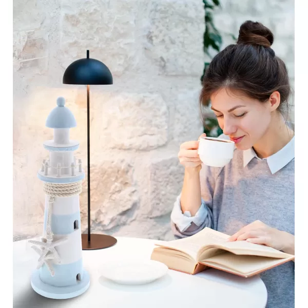 CoTa Global Blue Lagoon Nautical Collection  Handcrafted Blue Wooden Seashell Photo Frame Lighthouse Candle Lantern Holder and Wooden Lighthouse Decoration Set  Handmade Color May Vary  3 Pieces