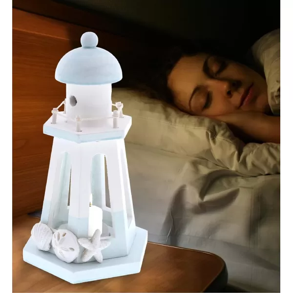 CoTa Global Blue Lagoon Nautical Collection  Handcrafted Blue Wooden Seashell Photo Frame Lighthouse Candle Lantern Holder and Wooden Lighthouse Decoration Set  Handmade Color May Vary  3 Pieces