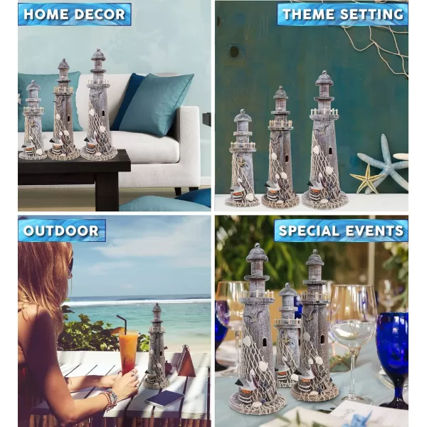 CoTa Global Brown Wooden Lighthouse Collection  Handmade and Crafted Wooden Lighthouse Decoration Nautical Decorative Beach Style Tabletop Centerpiece  3 Pc Set