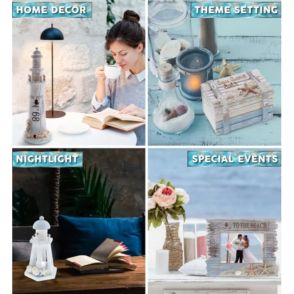 CoTa Global Coastal Horizon Nautical Collection  Handcrafted Wooden Photo Frame Wood Lighthouse Decoration Nautical Jewelry Box Blue Lagoon Candle Lantern Holder Tabletop Accent Decor  4 Pieces
