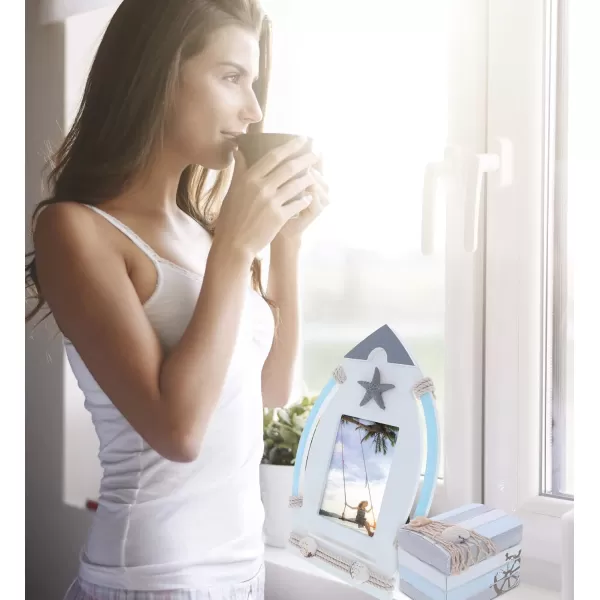 CoTa Global Moonlight Nautical Collection  Handcrafted Jewelry Box Mini Sailboat Model and Boat Photo Frame Decorative Beach Style Tabletop Centerpieces  3 Pieces