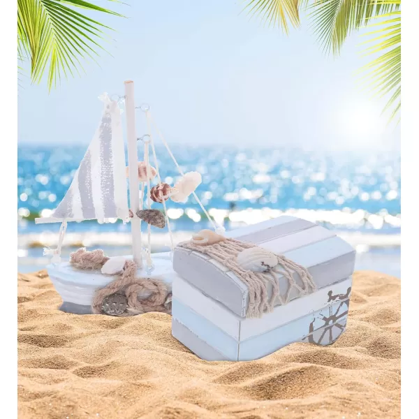 CoTa Global Moonlight Nautical Collection  Handcrafted Jewelry Box Mini Sailboat Model and Boat Photo Frame Decorative Beach Style Tabletop Centerpieces  3 Pieces