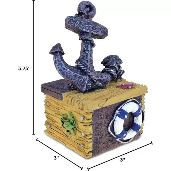 CoTa Global Nautical Anchor Jewelry Box Figurine Ocean Ship Boat Theme Dcor Handcrafted Hand Painted Trinket Treasure Intricate Art Figure Decoration