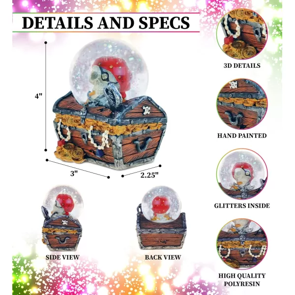CoTa Global Nautical Island Pirate Treasure Box Figure Intricate Resin Sculpture Pirates Theme Dcor Handcrafted Hand Painted Tabletop Figurine Snow Globe Decoration Home Accent Unique Gift Souvenir