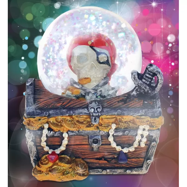 CoTa Global Nautical Island Pirate Treasure Box Figure Intricate Resin Sculpture Pirates Theme Dcor Handcrafted Hand Painted Tabletop Figurine Snow Globe Decoration Home Accent Unique Gift Souvenir