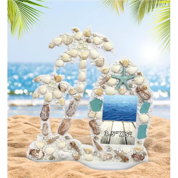 CoTa Global Oceanic Photo Frame and Jewelry Box 2 Pcs Set  Handmade Nautical Palm Tree Photo Frame and Rectangle Jewelry Box for Tabletop Display Home Decor Ornaments  Handmade Color May Vary