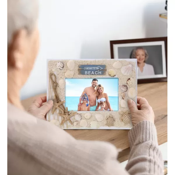 CoTa Global Oceanic Sea Turtle Boat 35X5 Frame  White Wood Seashell Photo Frame for Summer Vacation Memory Handmade Tropical Sand Boat Nautical Picture Frame For Tabletop or Wall Hang  94 InchesFrame 6X4