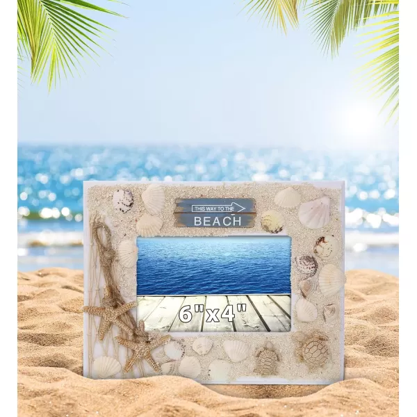 CoTa Global Oceanic Sea Turtle Boat 35X5 Frame  White Wood Seashell Photo Frame for Summer Vacation Memory Handmade Tropical Sand Boat Nautical Picture Frame For Tabletop or Wall Hang  94 InchesFrame 6X4