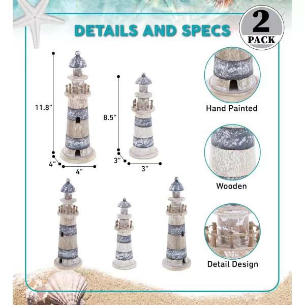 CoTa Global Silver Sea Lighthouse Collection 2 Pcs Set  Handmade Distressed Wooden Lighthouse Decor Decorative Beach Style Tabletop Centerpieces  Color May Vary