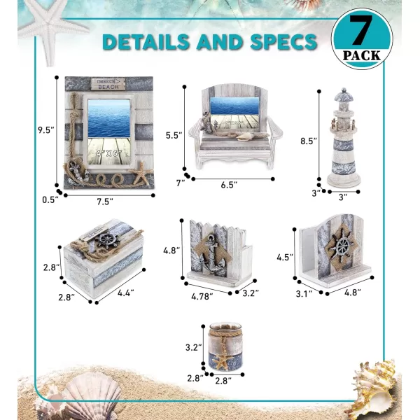 CoTa Global Silver Sea Nautical Collection  Handcrafted Distressed Wooden Chair Frame Photo Frame Candle Holder Lighthouse Beach Jewelry Box Decorative Napkin Holder Coasters  7 Pcs Set