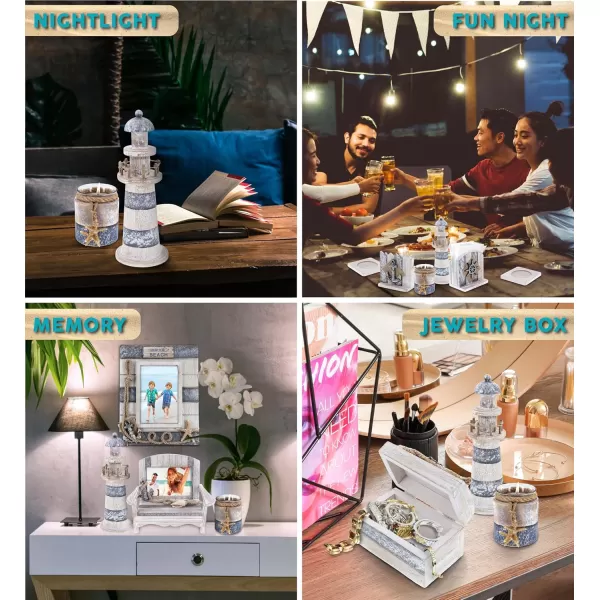 CoTa Global Silver Sea Nautical Collection  Handcrafted Distressed Wooden Chair Frame Photo Frame Candle Holder Lighthouse Beach Jewelry Box Decorative Napkin Holder Coasters  7 Pcs Set