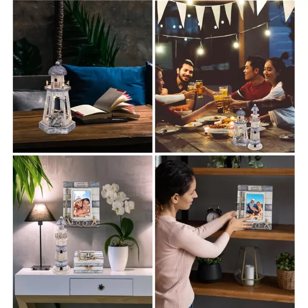 CoTa Global Silver Sea Nautical Collection  Handcrafted Distressed Wooden Chair Frame Seashell Photo Frame Candle Holder Lighthouse Jewelry Box Napkin Holder and Drink Coasters  4 pcs Set