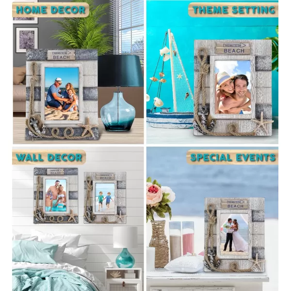 CoTa Global Silver Sea Nautical Photo Frames 4x6 and 35x5 2 Pcs Set  Handcrafted Wooden Nautical Photo Frames for Tabletop Display Hanging Beach Themed Home Decor