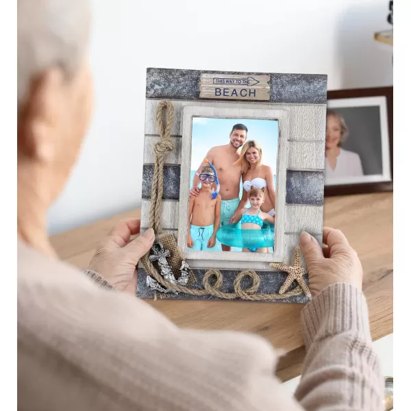CoTa Global Silver Sea Nautical Photo Frames 4x6 and 35x5 2 Pcs Set  Handcrafted Wooden Nautical Photo Frames for Tabletop Display Hanging Beach Themed Home Decor