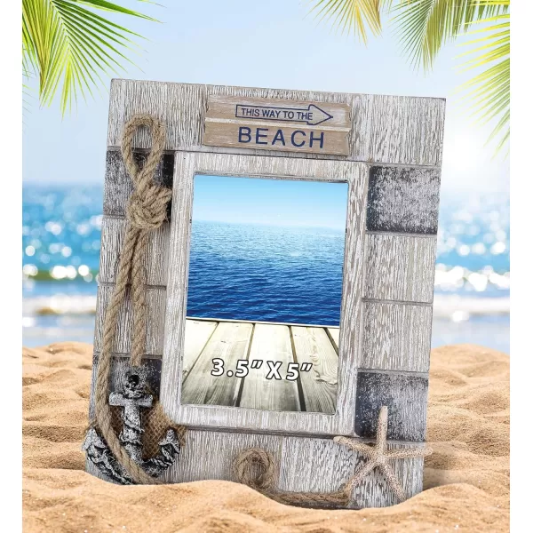 CoTa Global Silver Sea Nautical Photo Frames 4x6 and 35x5 2 Pcs Set  Handcrafted Wooden Nautical Photo Frames for Tabletop Display Hanging Beach Themed Home Decor