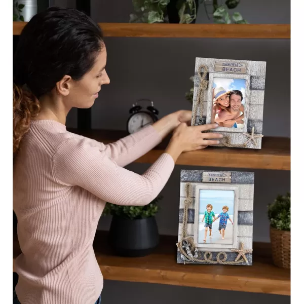 CoTa Global Silver Sea Nautical Photo Frames 4x6 and 35x5 2 Pcs Set  Handcrafted Wooden Nautical Photo Frames for Tabletop Display Hanging Beach Themed Home Decor