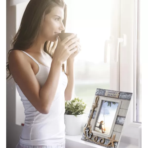 CoTa Global Silver Sea Nautical Photo Frames 4x6 and 35x5 2 Pcs Set  Handcrafted Wooden Nautical Photo Frames for Tabletop Display Hanging Beach Themed Home Decor