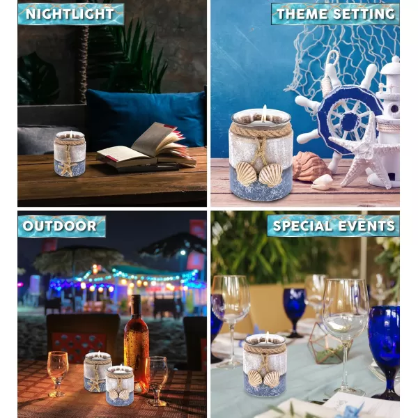 CoTa Global Silver Sea Starfish and Seashell Candle Holders 2 Pcs Set  Nautical Table Top Center Piece Coastal Decor for Home Beach House Decorative Lanterns with Ropes  Handmade Color May Vary