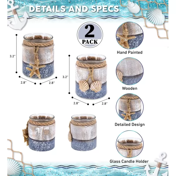 CoTa Global Silver Sea Starfish and Seashell Candle Holders 2 Pcs Set  Nautical Table Top Center Piece Coastal Decor for Home Beach House Decorative Lanterns with Ropes  Handmade Color May Vary