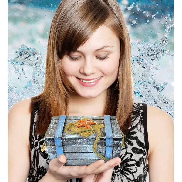 Puzzled COTA Global Pacific Large Wooden Jewelry Box  Handcrafted Nautical Trinket with Starfish and Nautical Rope Decorations Accent Tabletop Home Decor Jewelry Storage  625 Inch