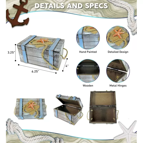 Puzzled COTA Global Pacific Large Wooden Jewelry Box  Handcrafted Nautical Trinket with Starfish and Nautical Rope Decorations Accent Tabletop Home Decor Jewelry Storage  625 Inch
