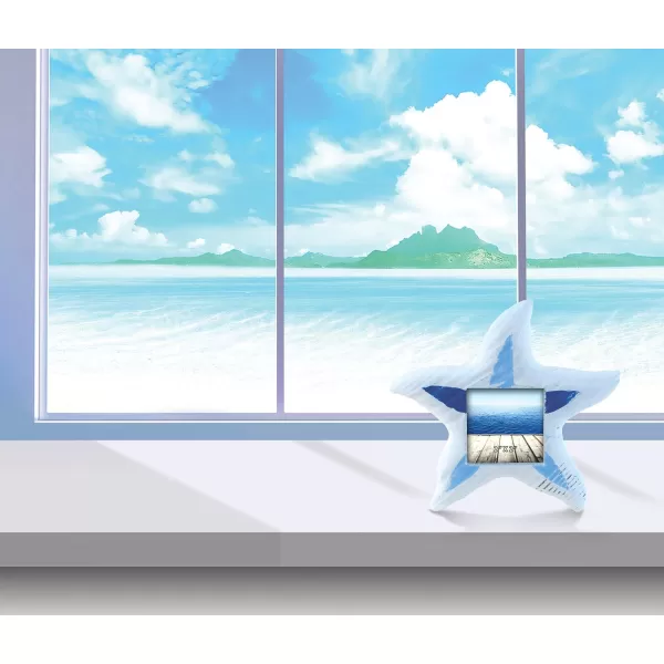 Puzzled CoTa Global Light Blue Stripes Starfish Beach 2x2 Frame  Blue Wood Starfish Photo Frame Handmade Beach Sand Nautical Picture Frame For Tabletop or Wall Hang  425 Inches