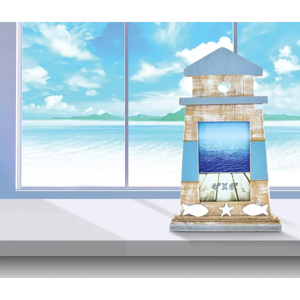 Puzzled CoTa Global Nautical Lighthouse Shape 4x6 Frame  Distressed Wood Lighthouse Photo Frame Handmade Lighthouse Nautical Picture Frame for Tabletop or Wall Hang  1225 Inches