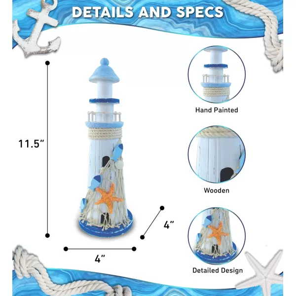 Puzzled Large Light Blue Stripes Lighthouse with Star Fish Nautical Decor