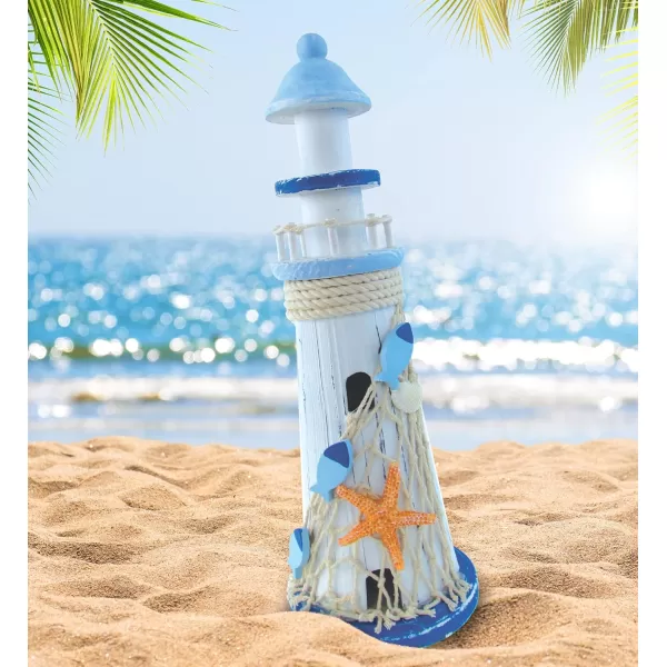 Puzzled Large Light Blue Stripes Lighthouse with Star Fish Nautical Decor