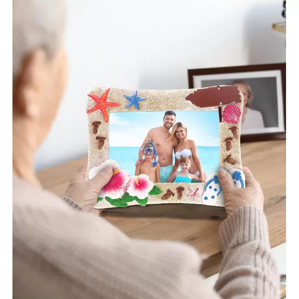 Puzzled Summer Beach Picture Frame  Ocean Picture Frame with Starfish Sandals Flowers and Sand Art Photo Frame Resin Nautical Picture Frame Nautical Themed Decor for Home Office  6x4 Inches