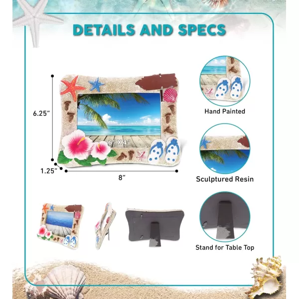 Puzzled Summer Beach Picture Frame  Ocean Picture Frame with Starfish Sandals Flowers and Sand Art Photo Frame Resin Nautical Picture Frame Nautical Themed Decor for Home Office  6x4 Inches