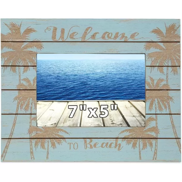 CoTa Global Aqua Palm Boat 4X6 Frame  Blue Distressed Wood Palm Boat Photo Frame for Summer Vacation Memory Handmade Aqua Palm Boat Nautical Picture Frame For Tabletop or Wall Hang  124 InchesFrame 7X5